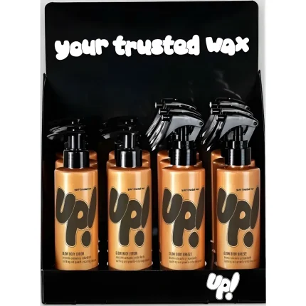 UP! Glow Testápoló + Testpermet promóciós csomag – 12+2 ajándék termék + állvány